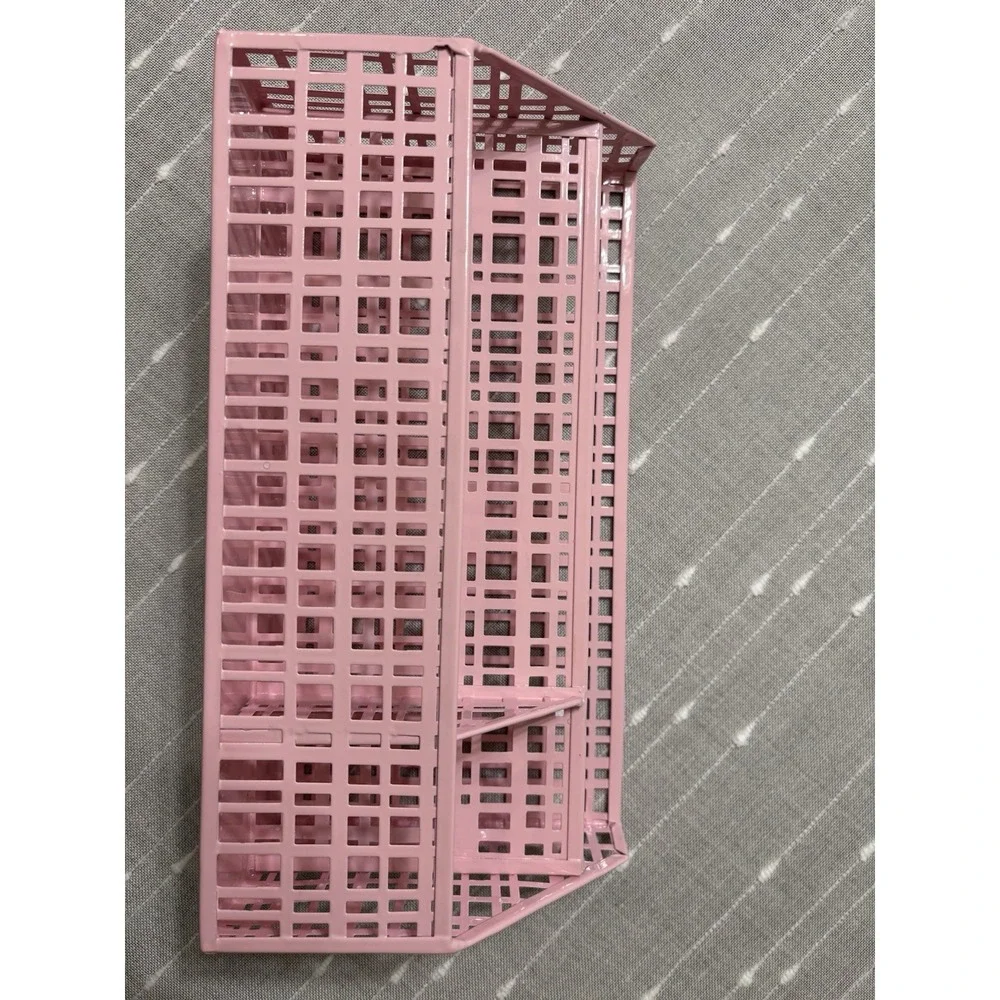 Glossy Pink Metal Desktop Organizer Multi Compartment Space Saving